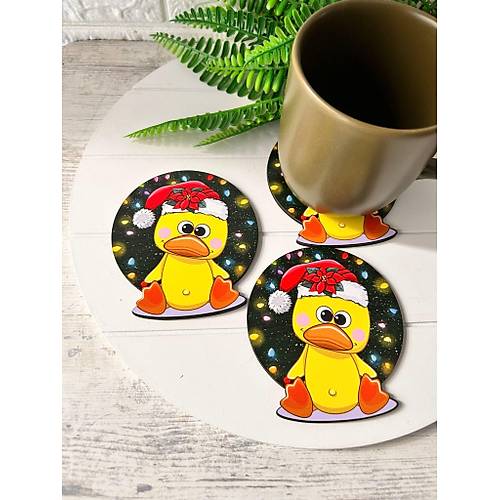 Noel-Yeni Y�l-Y�lba�� �ekilli Mdf Bardak Altl���