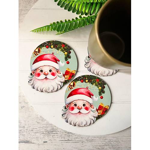 Noel-Yeni Y�l-Y�lba�� �ekilli Mdf Bardak Altl���