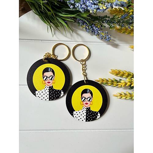 Anne-Kad�n-K�z Pop Art  Temal� Ah�ap Anahtarl�k