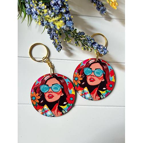 Anne-Kad�n-K�z Pop Art  Temal� Ah�ap Anahtarl�k