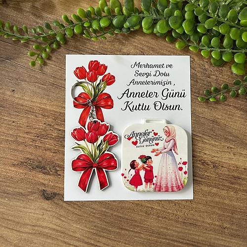 Anneye �zel Anne Yaz�l� Ayna +Anahtarl�k Set