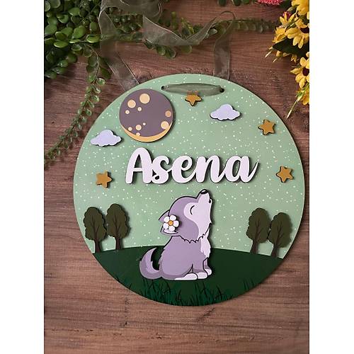 Yavru Kurt Temal� 38 cm Ah�ap Kap� S�s�