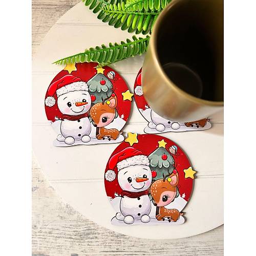 Noel-Yeni Y�l-Y�lba�� �ekilli Mdf Bardak Altl���