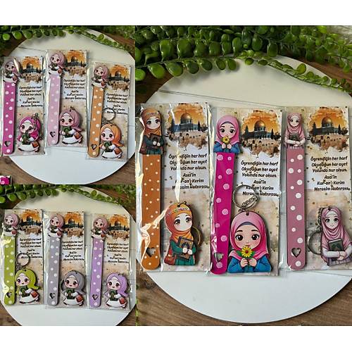 K�z �ocuk Kuran Okuyorum Hediyelik 2 li Set (  Ayra�  ve anahtarl�k  )