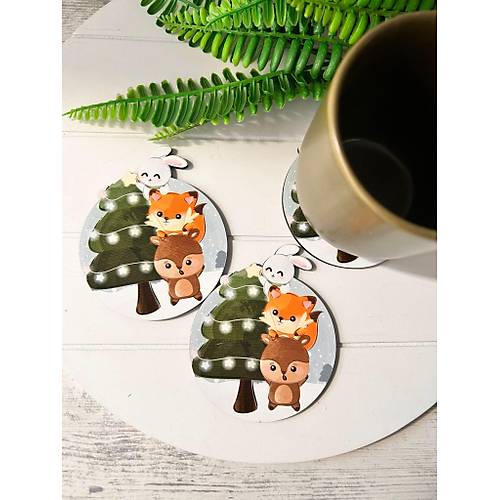 Noel-Yeni Y�l-Y�lba�� �ekilli Mdf Bardak Altl���