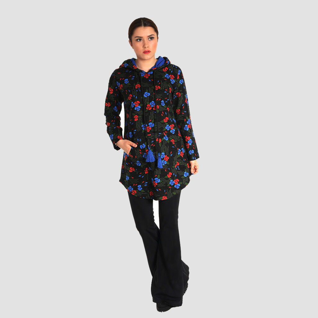 Çicekli Pazenden Kapşonlu  Sweat Pazen %100 Pamuk Kumaştan