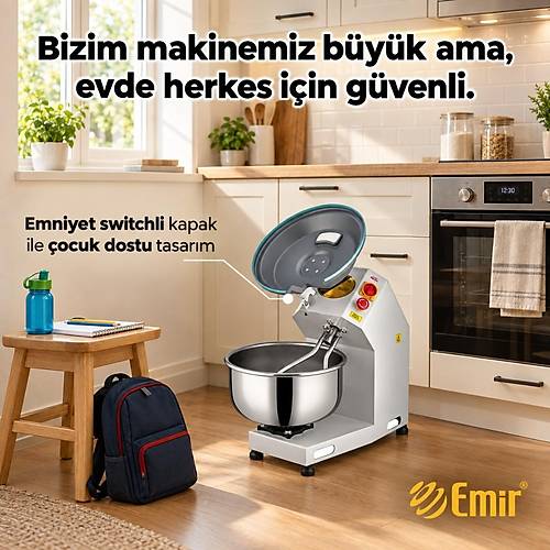 Emir 10 kg Hamur Yo�urma Makinesi � Ev Tipi Profesyonel Ekmek ve Pizza Yo�urma Robotu, G�venlik Kapakl�, �ocuk Dostu Tasar�m