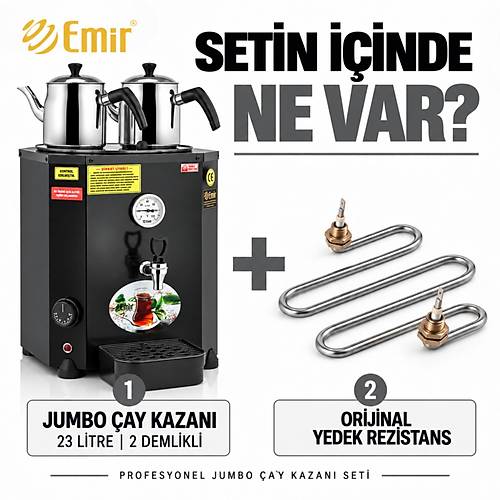EM�R PROFESYONEL JUMBO �AY KAZANI SET� 23 LT 2 DEML�KL� + OR�J�NAL YEDEK REZ�STANS � S�YAH