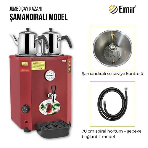 Emir Jumbo �ay Kazan� � 23 L, 2 Demlikli, Otomatik Su Alma Sistemli
