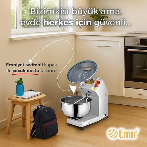Emir 10 kg Hamur Yourma Makinesi  Ev Tipi Profesyonel Ekmek ve Pizza Yourma Robotu, Gvenlik Kapakl, ocuk Dostu Tasarm