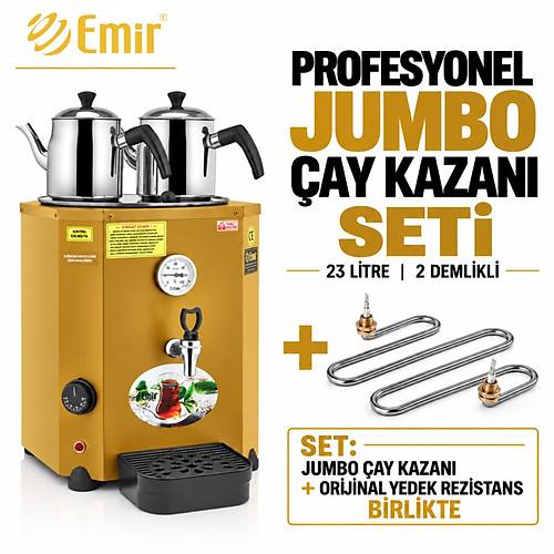 EM�R PROFESYONEL JUMBO �AY KAZANI SET� 23 LT 2 DEML�KL� + OR�J�NAL YEDEK REZ�STANS � SARI