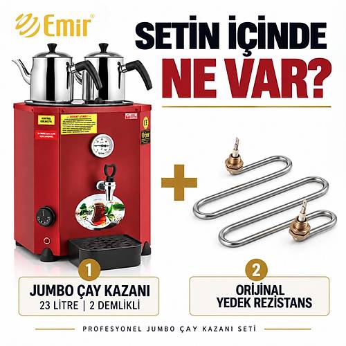 EM�R PROFESYONEL JUMBO �AY KAZANI SET� 23 LT 2 DEML�KL� + OR�J�NAL YEDEK REZ�STANS � KIRMIZI
