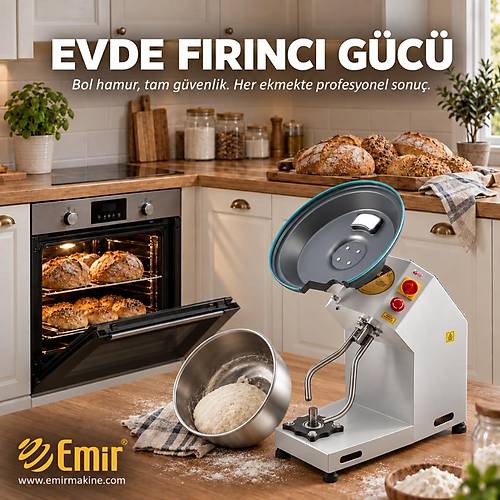 Emir 10 kg Hamur Yo�urma Makinesi � Ev Tipi Profesyonel Ekmek ve Pizza Yo�urma Robotu, G�venlik Kapakl�, �ocuk Dostu Tasar�m