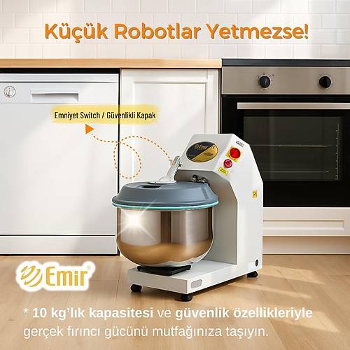 Emir 10 kg Hamur Yourma Makinesi  Ev Tipi Profesyonel Ekmek ve Pizza Yourma Robotu, Gvenlik Kapakl, ocuk Dostu Tasarm