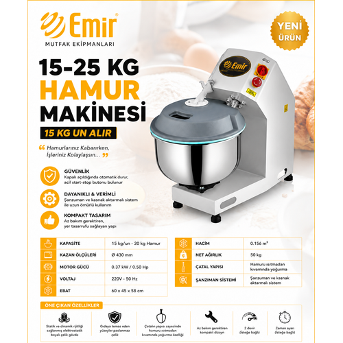 Emir 15-25 Kg Hamur Yo�urma Makinesi Kapakl� Yeni Model