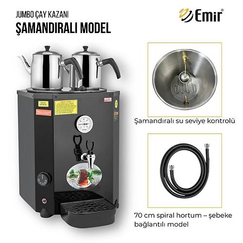 Emir Jumbo �ay Kazan� � 23 L, 2 Demlikli, Otomatik Su Alma Sistemli