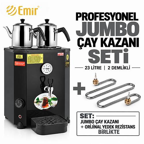 EM�R PROFESYONEL JUMBO �AY KAZANI SET� 23 LT 2 DEML�KL� + OR�J�NAL YEDEK REZ�STANS � S�YAH