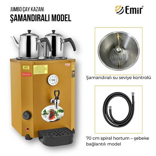 Emir Jumbo �ay Kazan� � 23 L, 2 Demlikli, Otomatik Su Alma Sistemli