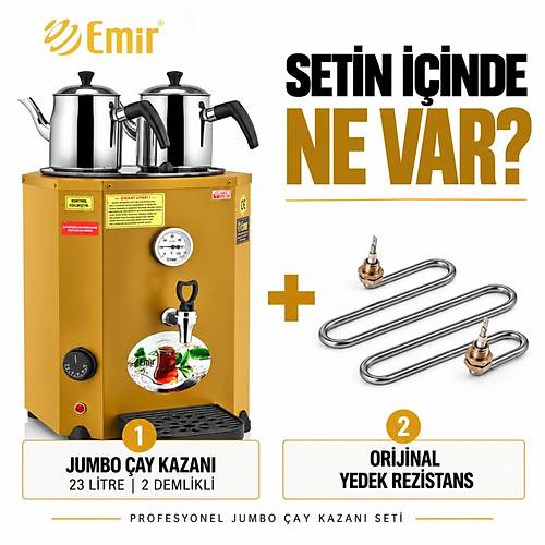 EM�R PROFESYONEL JUMBO �AY KAZANI SET� 23 LT 2 DEML�KL� + OR�J�NAL YEDEK REZ�STANS � SARI