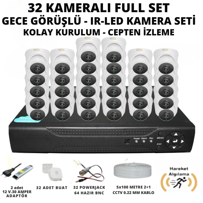 Elit 32 Kameralı İç Mekan 5 Mega Piksel Sony Lensli Full Paket Güvenlik Sistemi