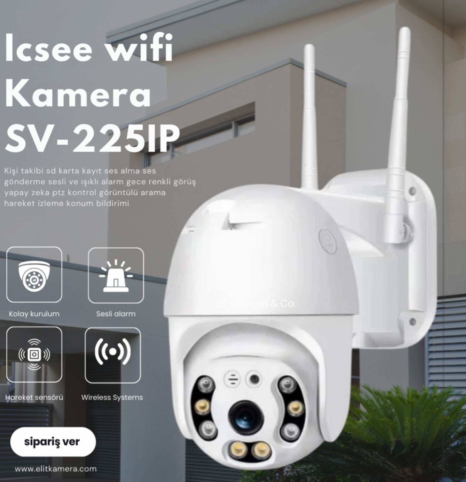Icsee SV-225IP Sesli Gece Renkli 3 MP PTZ Wi Fi Kamera