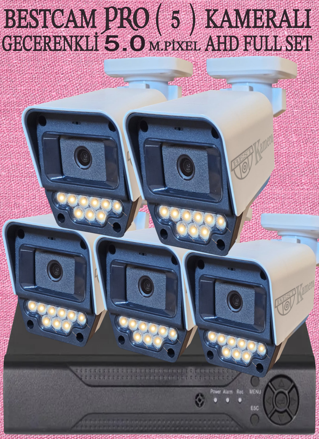 Bestcam 5 Kameralı Gece Renkli 5 Mega Piksel Sony Lensli 4K Güvenlik Sistemi