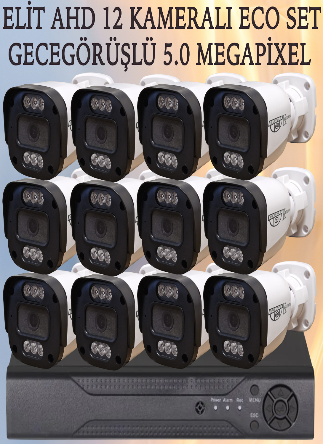 Elit (12) Kameralı Eco Set 5 Mega Piksel Sony Lensli Full HD Gece Görüşlü Güvenlik Kamerası Sistemi