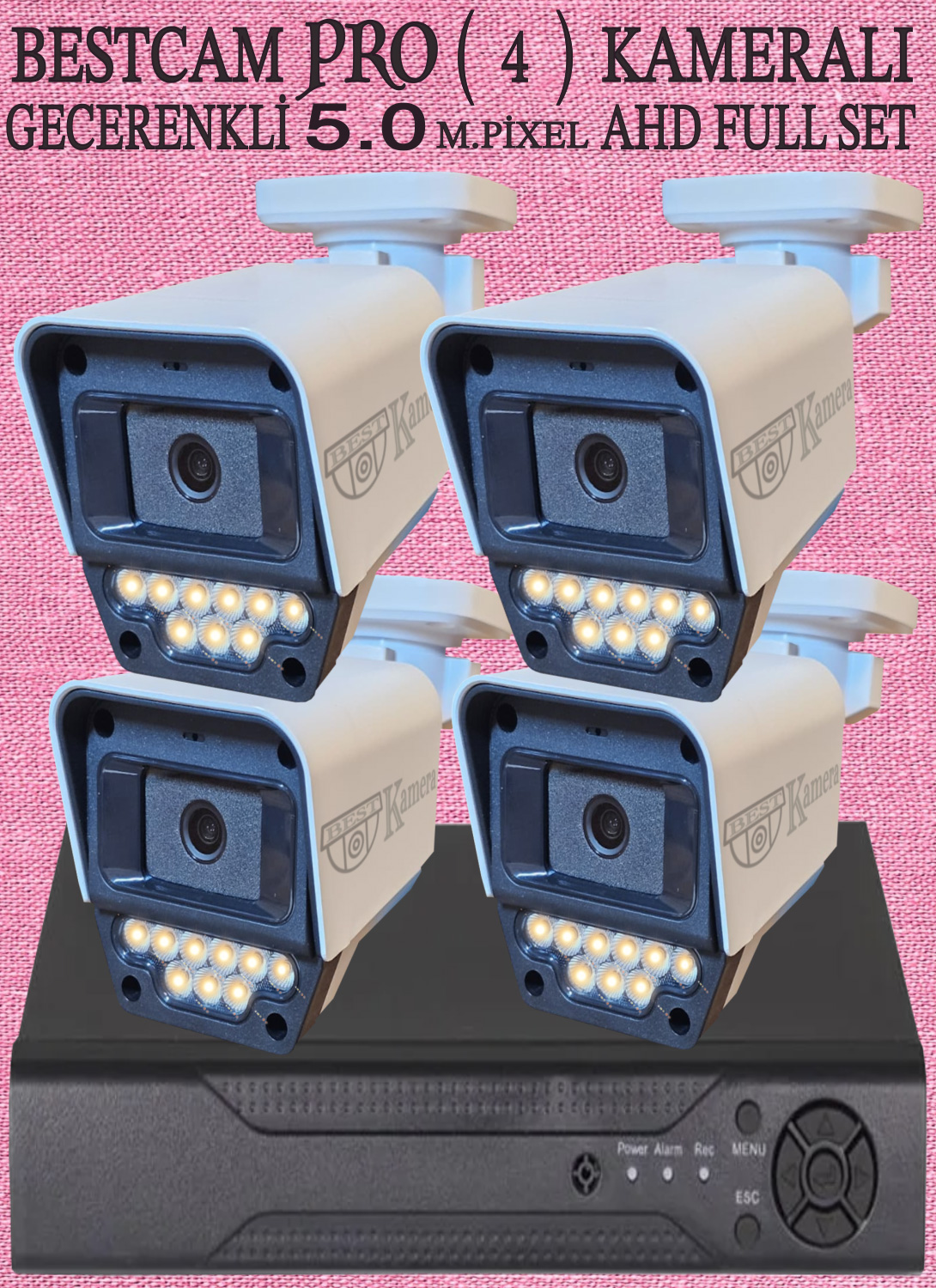 Bestcam 4 Kameralı Gece Renkli 5 Mega Piksel Sony Lensli 4K Güvenlik Sistemi