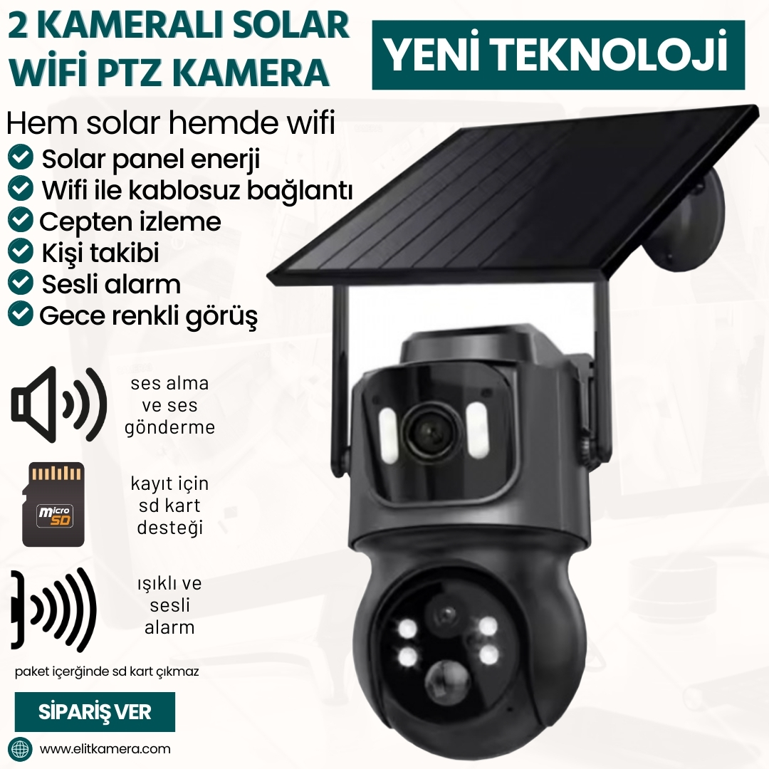 2 Kameralı Solar Wifi Ptz Kamera 6 M.pixel ( sim kart girişi yok )