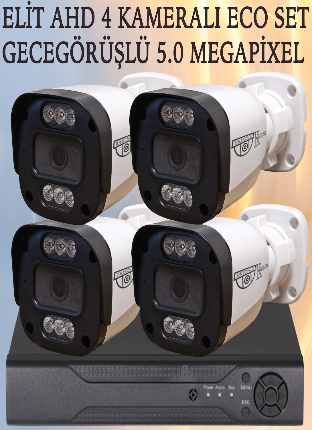 Elit (4) Kameralı Eco Set 5 Mega Piksel Sony Lensli Full HD Gece Görüşlü Güvenlik Kamerası Sistemi
