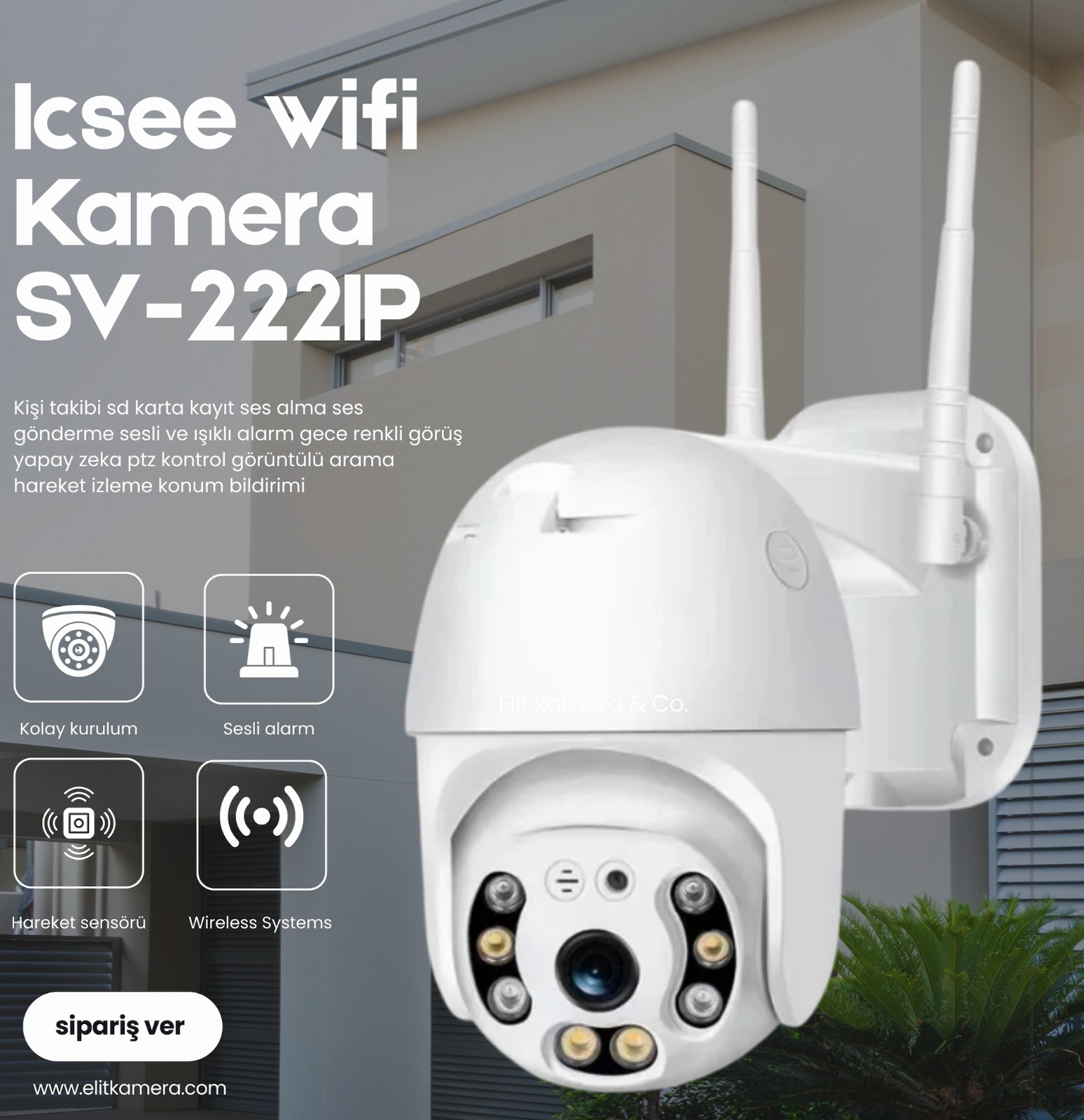 Icsee SV-222IP Sesli Gece Renkli 2 MP PTZ Wi Fi Kamera