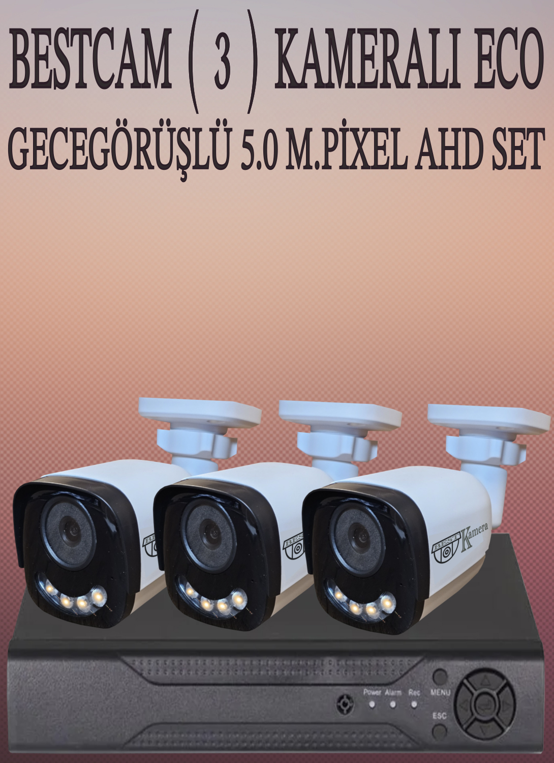 Bestcam (3) Kameralı Eco Set 5 Mega Piksel Sony Lensli Full HD Gece Görüşlü Güvenlik Kamerası Sistemi