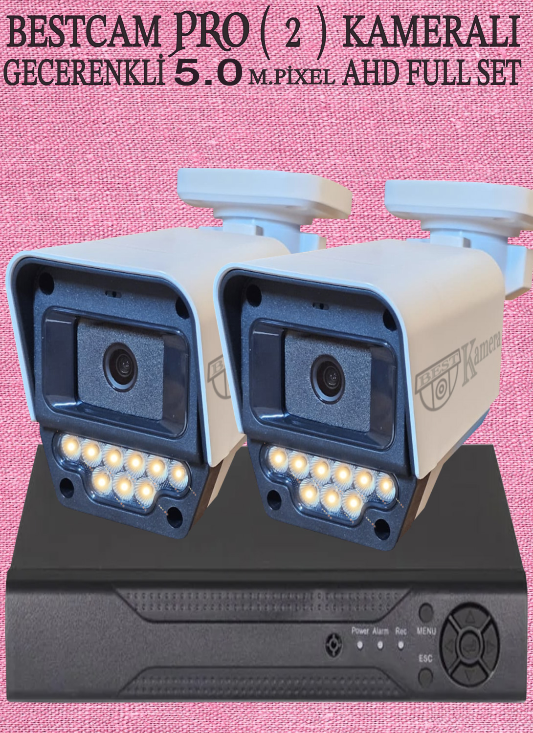Bestcam 2 Kameralı Gece Renkli 5 Mega Piksel Sony Lensli 4K Güvenlik Sistemi