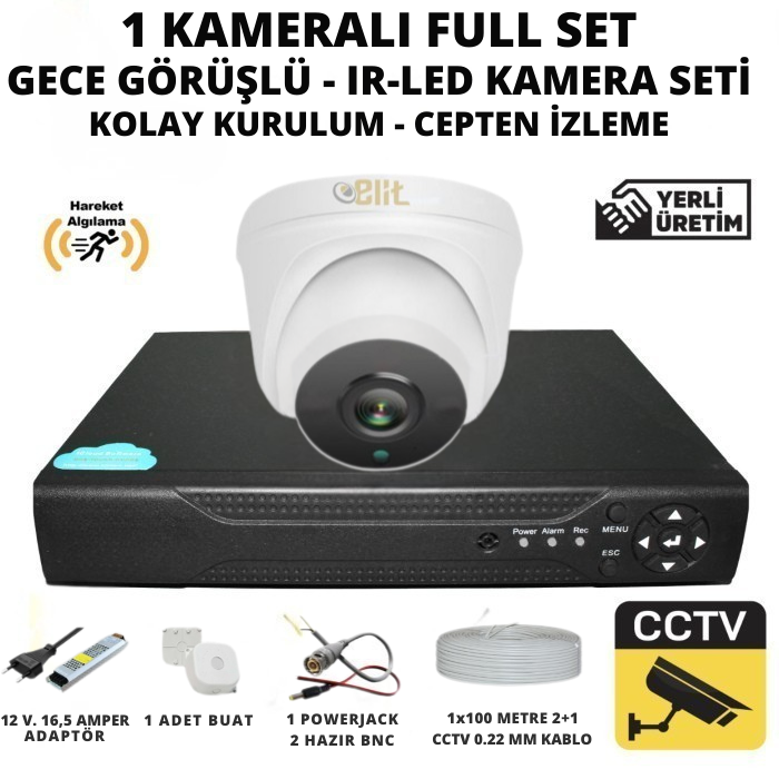 Elit 1 Kameralı İç Mekan 5 Mega Piksel Sony Lensli Full Paket Güvenlik Sistemi