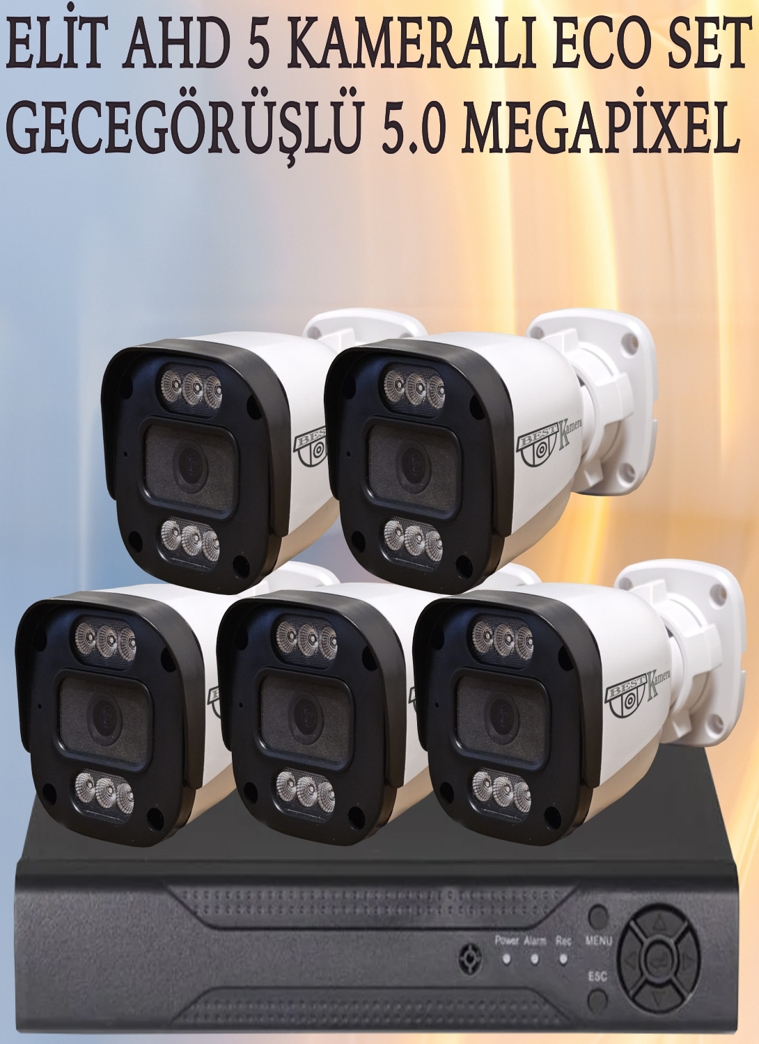 Elit (5) Kameralı Eco Set 5 Mega Piksel Sony Lensli Full HD Gece Görüşlü Güvenlik Kamerası Sistemi