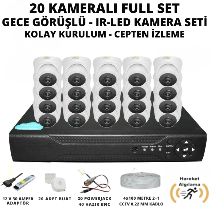 Elit 20 Kameralı İç Mekan 5 Mega Piksel Sony Lensli Full Paket Güvenlik Sistemi