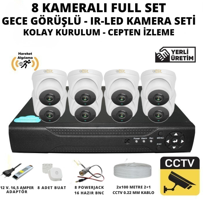 Elit 8 Kameralı İç Mekan 5 Mega Piksel Sony Lensli Full Paket Güvenlik Sistemi