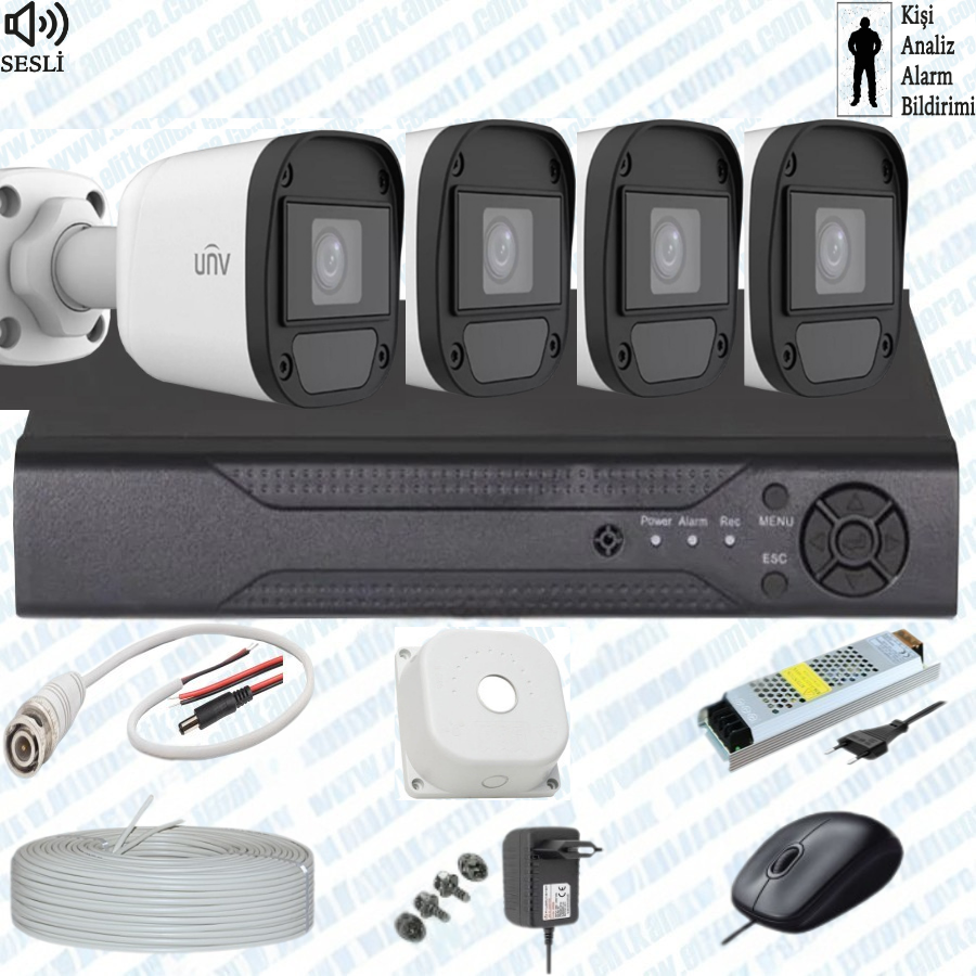 UNV  ( Sesli )  4 Kameralı Full Paket Güvenlik Seti Sistemi