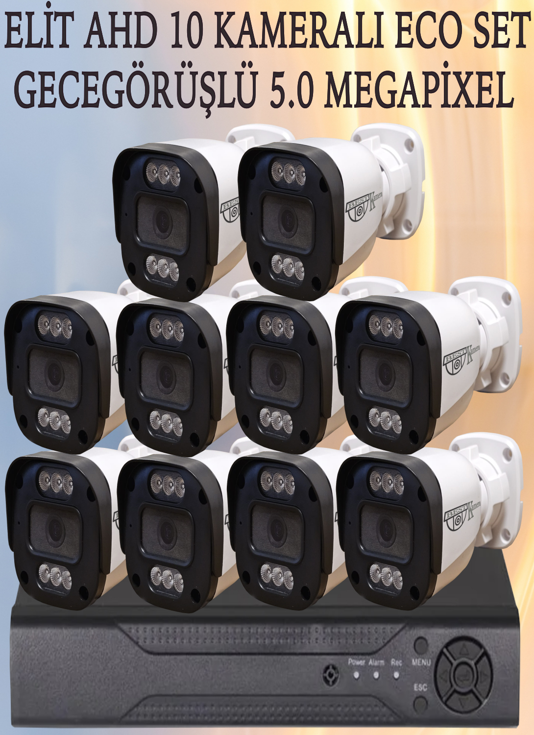 Elit (10) Kameralı Eco Set 5 Mega Piksel Sony Lensli Full HD Gece Görüşlü Güvenlik Kamerası Sistemi
