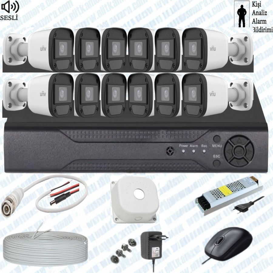 UNV  ( Sesli )  12 Kameralı Full Paket Güvenlik Seti Sistemi