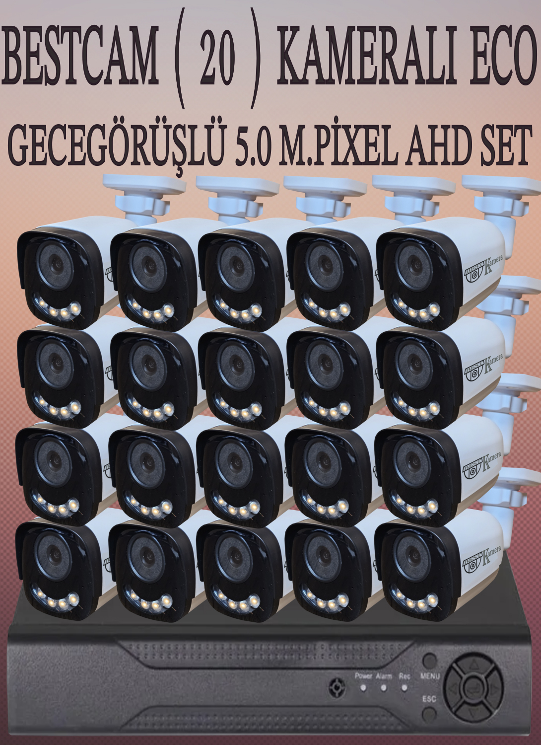 Bestcam (20) Kameralı Eco Set 5 Mega Piksel Sony Lensli Full HD Gece Görüşlü Güvenlik Kamerası Sistemi