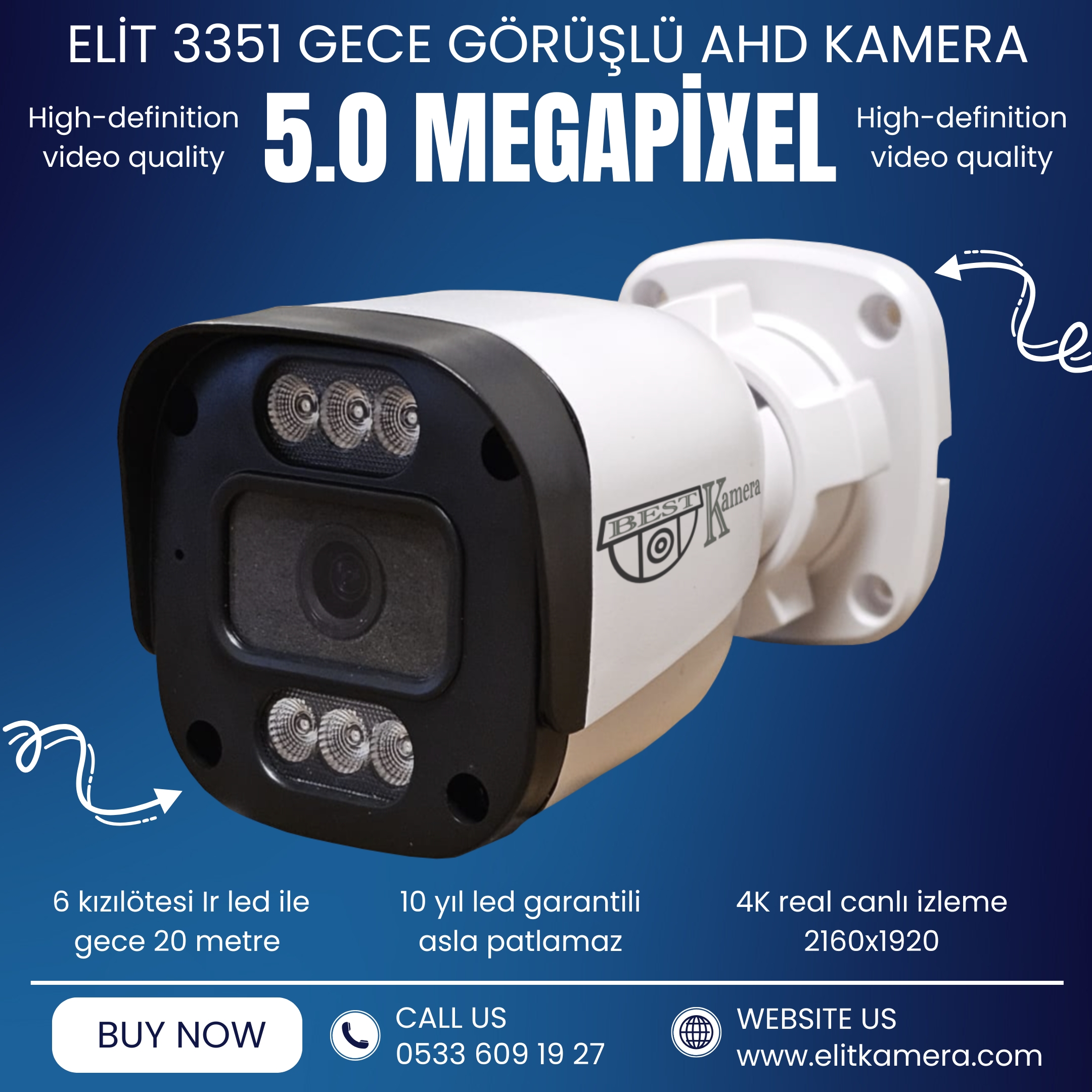 Elit 4K 3351 ahd kamera 5.0 m.pixel Sony Lens 2160p full hd Gecegörüşlü