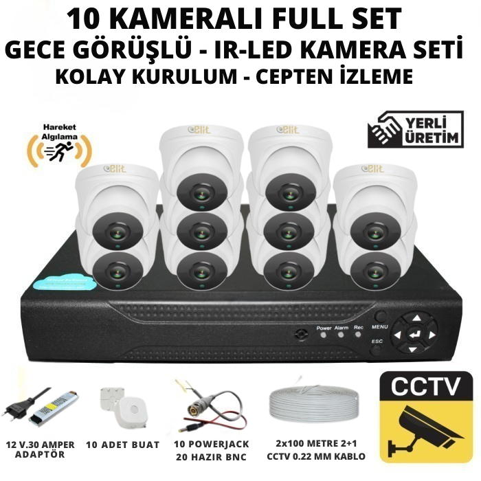 Elit 10 Kameralı İç Mekan 5 Mega Piksel Sony Lensli Full Paket Güvenlik Sistemi