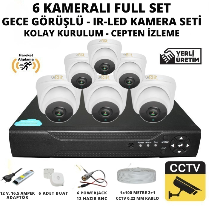 Elit 6 Kameralı İç Mekan 5 Mega Piksel Sony Lensli Full Paket Güvenlik Sistemi