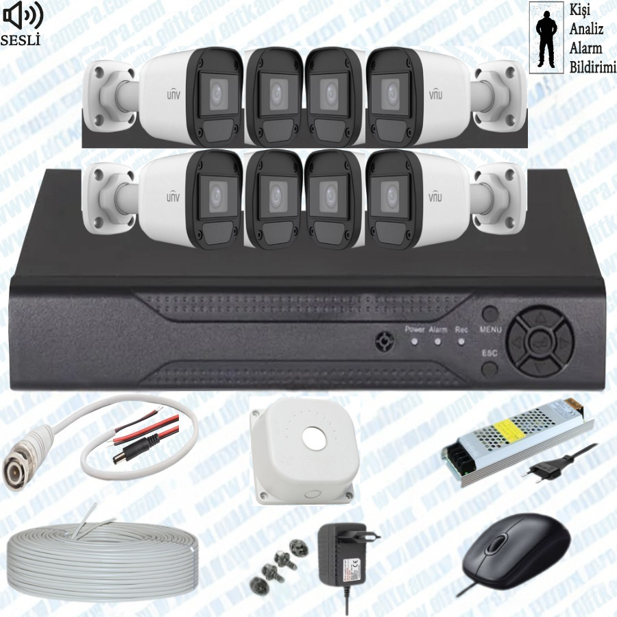 UNV  ( Sesli )  8 Kameralı Full Paket Güvenlik Seti Sistemi
