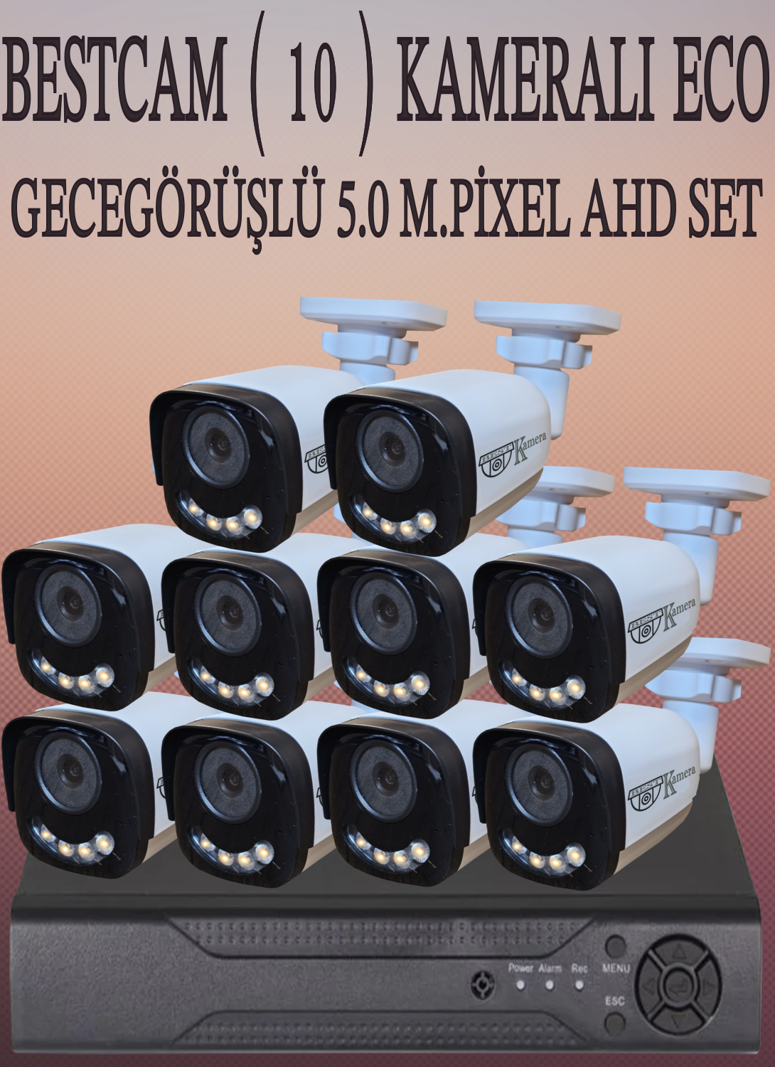 Bestcam (10) Kameralı Eco Set 5 Mega Piksel Sony Lensli Full HD Gece Görüşlü Güvenlik Kamerası Sistemi