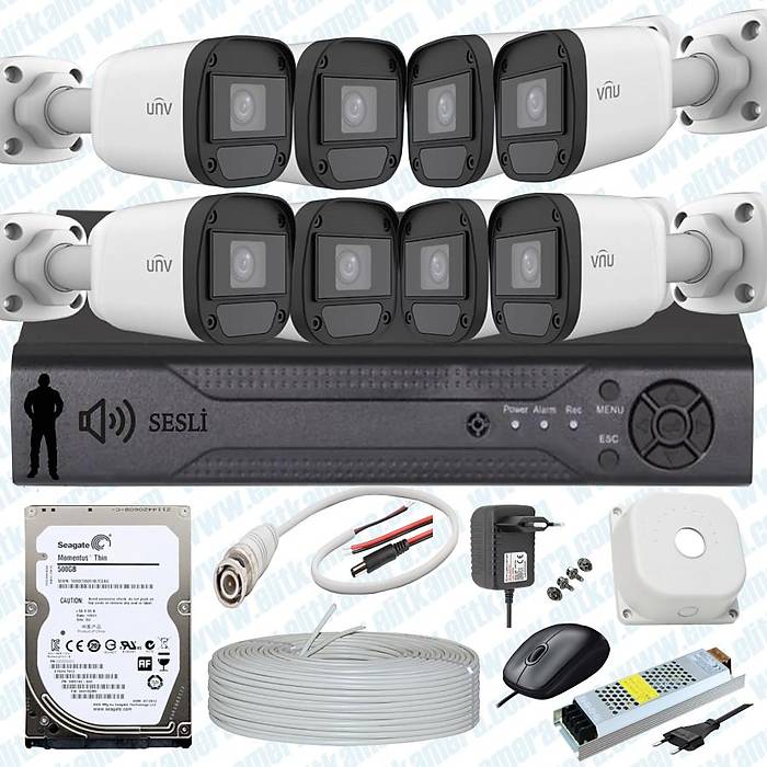 UNV  ( Sesli )  8 Kameral Full Paket Gvenlik Seti Sistemi 500 Gb Hdd Dahil