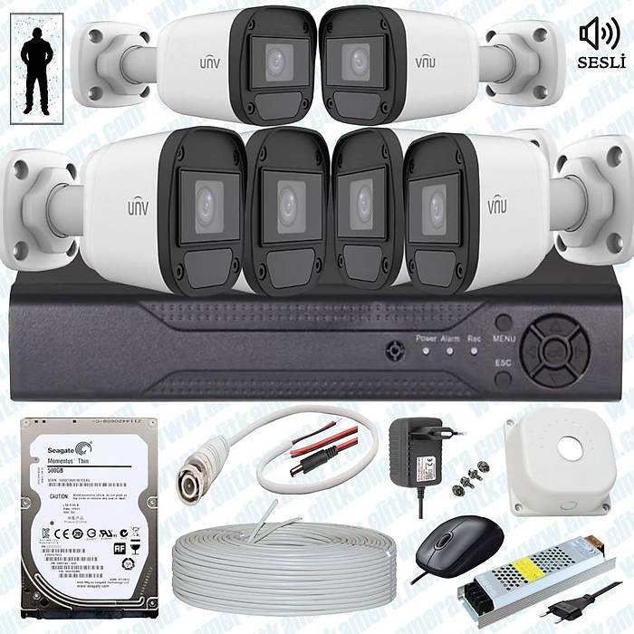 UNV  ( Sesli )  6 Kameral Full Paket Gvenlik Seti Sistemi 500 Gb Hdd Dahil