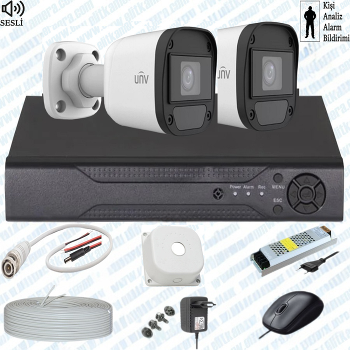 UNV  ( Sesli )  2 Kameral� Full Paket G�venlik Seti Sistemi