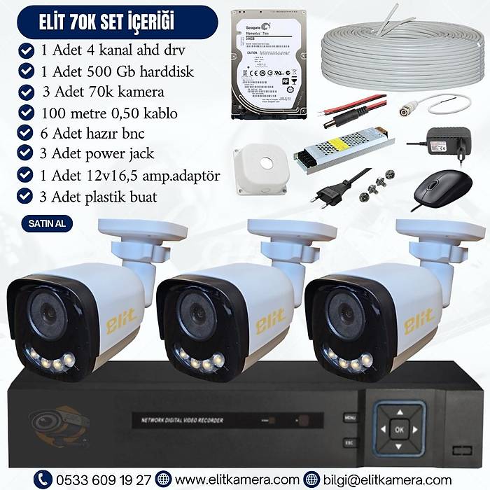 Elit Gecegr Renkli 5.0 Megapixel Lensli 3 Kameral 1080p Full Hd Set